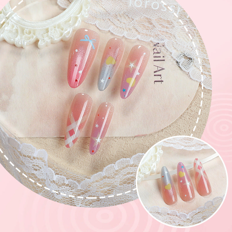 Künstlerisches Press-On Nagelkunst Set mit kreativen Mustern