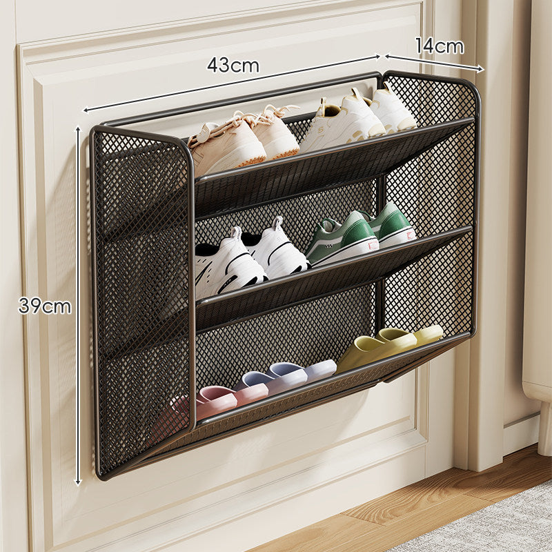 Wandmontierter Klapp-Slim-Mesh-Schuhorganizer-Regal für schmale Eingänge