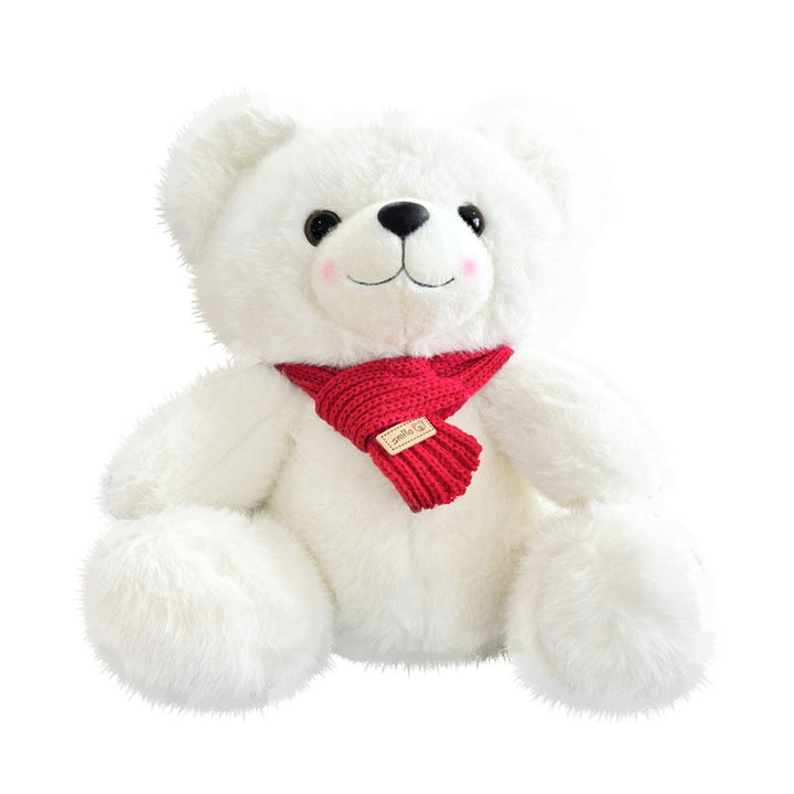 Plüsch-Sitzender Teddybär mit ultraweichem Kunstfell und Strickschal Karnz