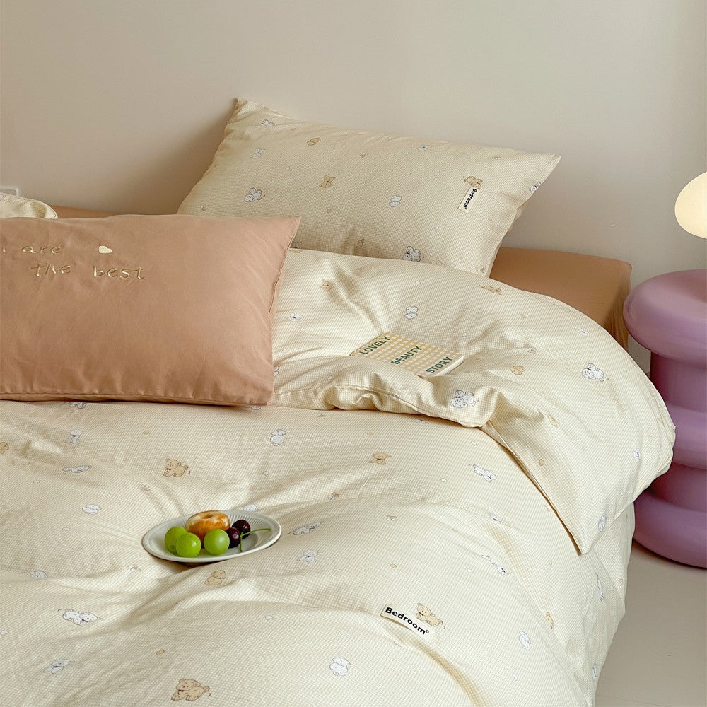 Baumwoll-Bettwäsche-Set mit niedlichem Teddymotiv und atmungsaktivem Bezug