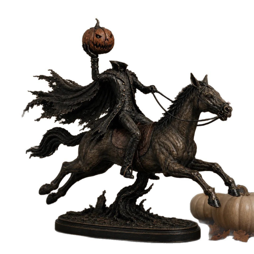 Dekorative Halloweenfigur auf Pferd mit Kürbis Karnz