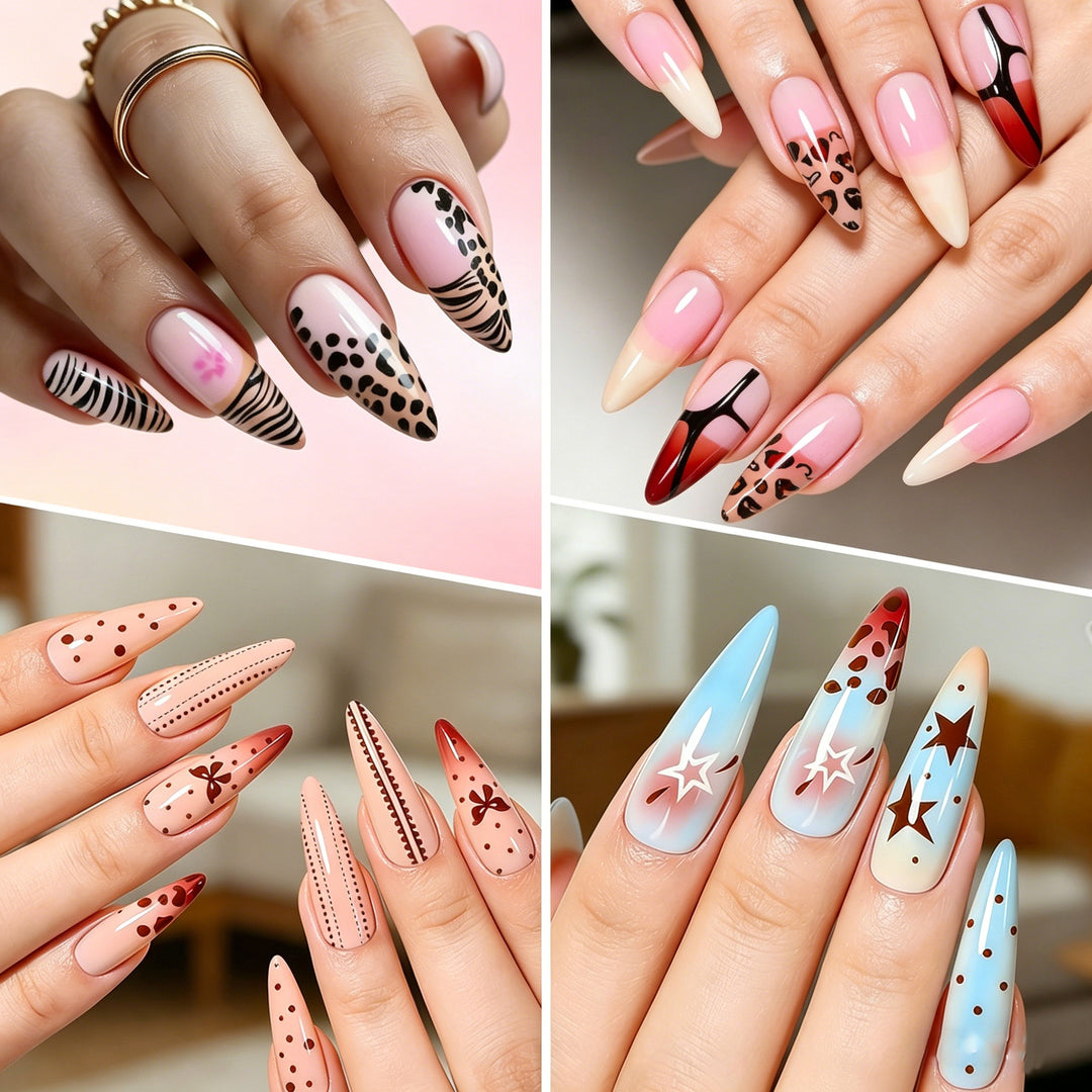 Künstlerisches Langes Stiletto Press-On Nagelset Karnz