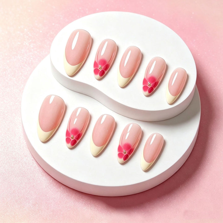 Blumenakzent Französische Spitze Press-On Nagelset Karnz