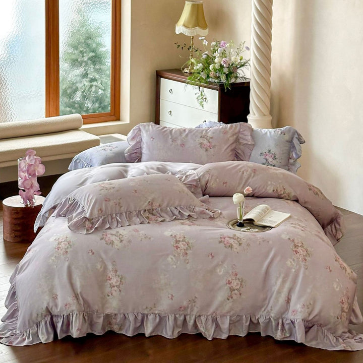 Romantisches Bettwäsche-Set mit Rüschen und Vintage-Blumenmuster