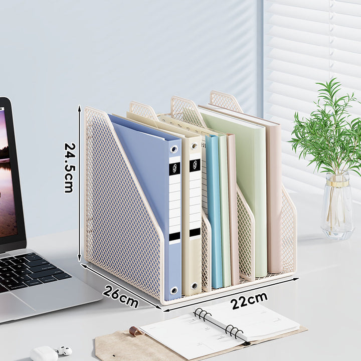 Mesh Desktop Vertical File and Folder Organizer Rack mit breiten Fächern und rutschfestem Sockel