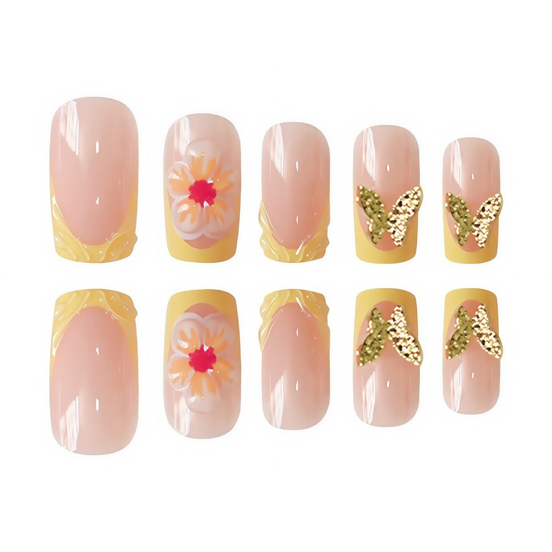 Künstlerisches florales Press-On-Nageldesign Karnz