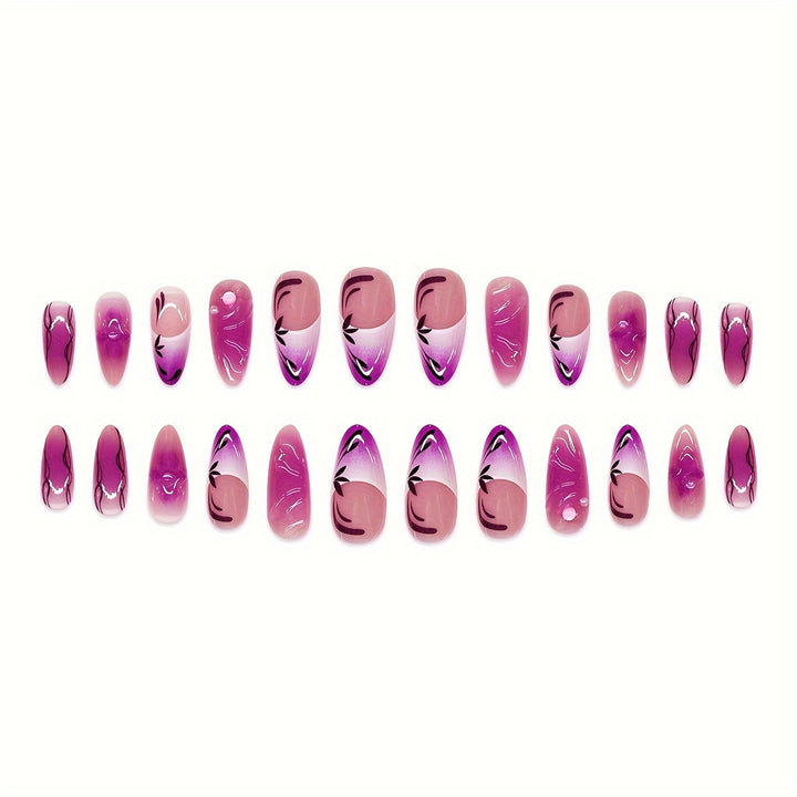 Künstlerische Stiletto Press-On Nagelverlängerungen mit floralem Design Karnz