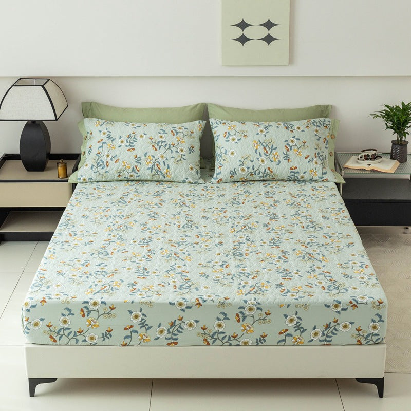 Gepolsterte Bettlaken und Kissenbezug Set mit botanischem Druck
