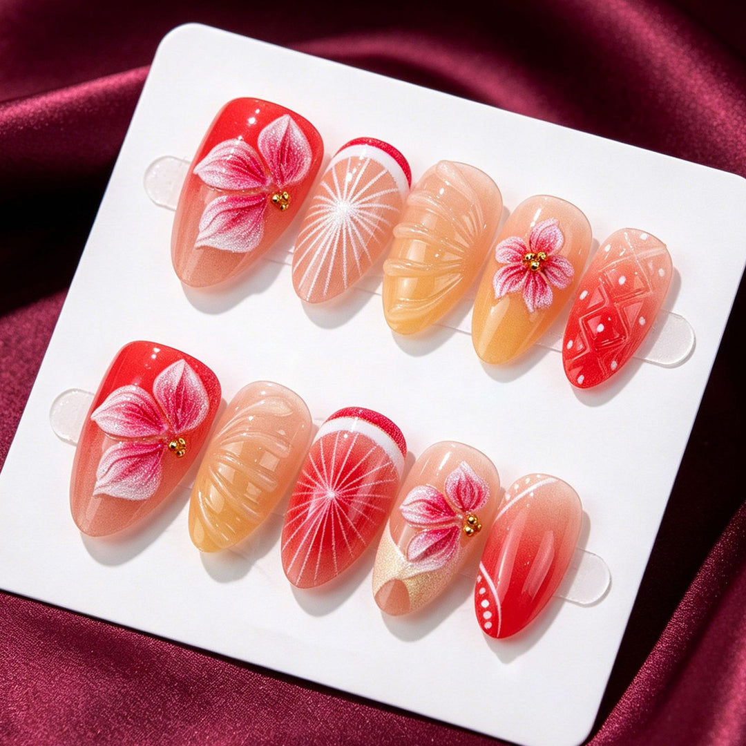 Künstlerisches Floral Press-On Nagelkunst Set 1790738549