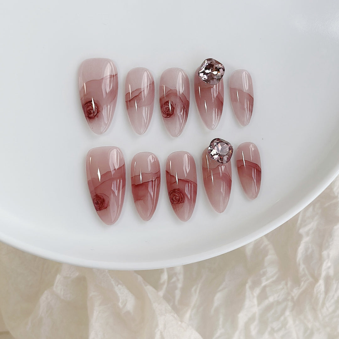 Floral Marble Design Press-On Nägel Set