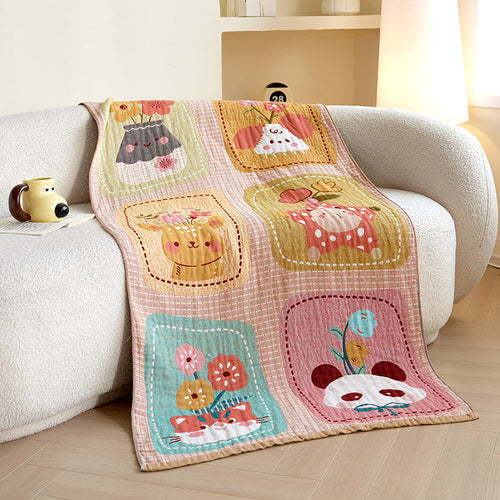 Kuschelige Jacquard-Wohndecke mit niedlichen Hunde- und Katzenmotiven