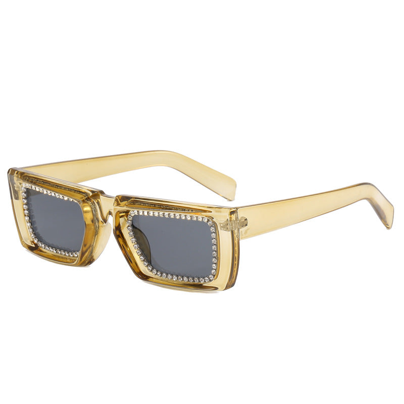 Damen extravagante quadratische Sonnenbrille mit glitzerndem Rahmen Karnz