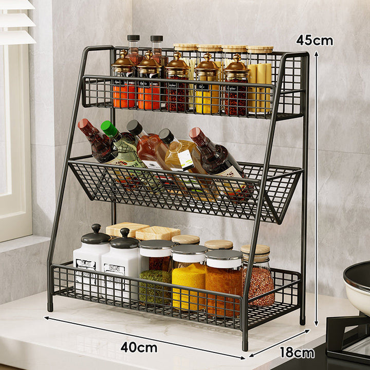 Drei-Tier-Mesh-Arbeitsplatten-Küchenorganisator-Regal für Flaschen und Gewürze