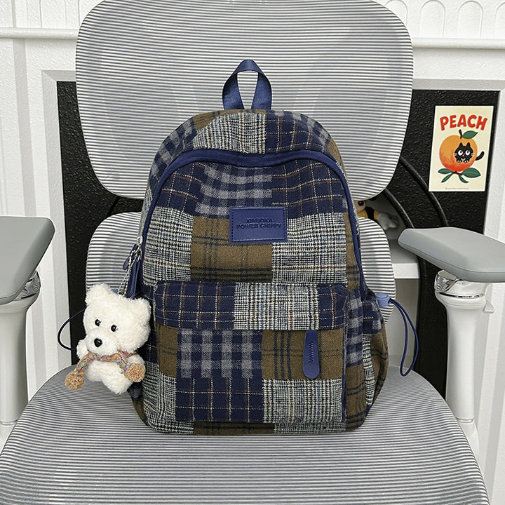 Stylische Vintage Karomuster Rucksack Karnz