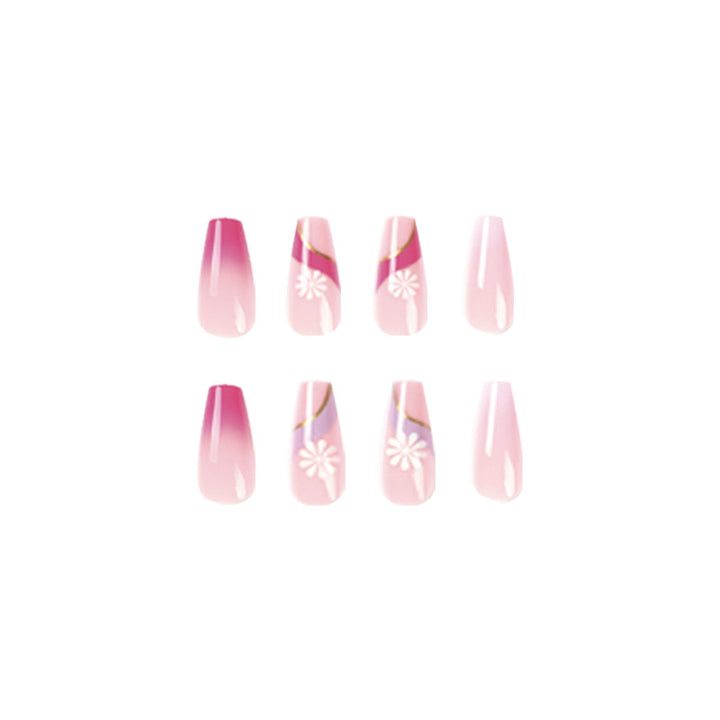 Kunstvolle Nagelverlängerungen mit buntem Ombre-Design und floralen Akzenten Karnz