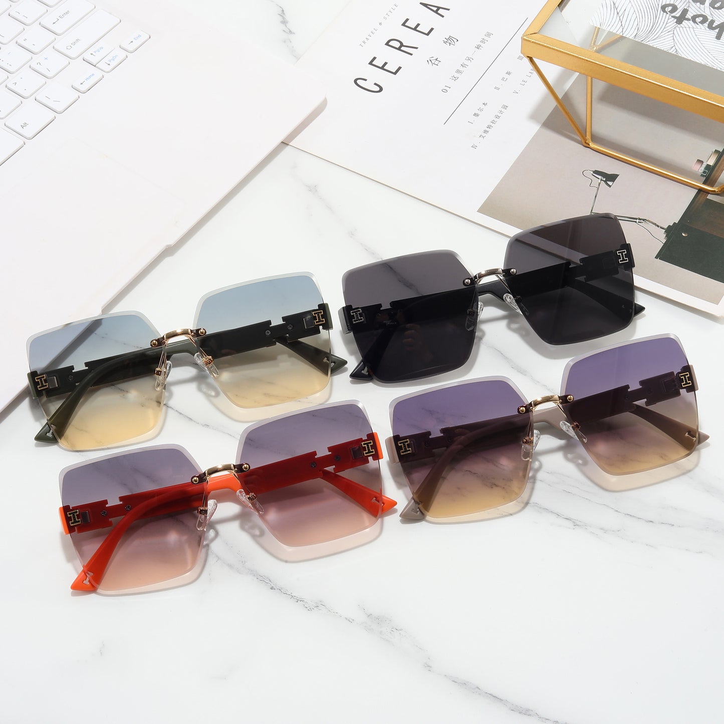 Damen oversized quadratische Sonnenbrille mit stilvollen Akzenten Karnz