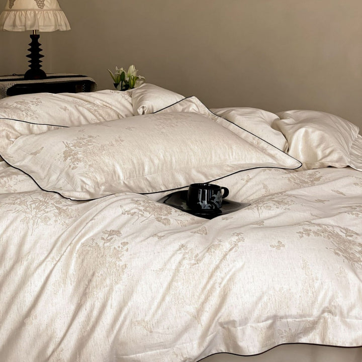 Jacquard-Baumwoll-Percale-Bettbezug-Set mit kontrastfarbener Paspel und Oxford-Kissenbezügen