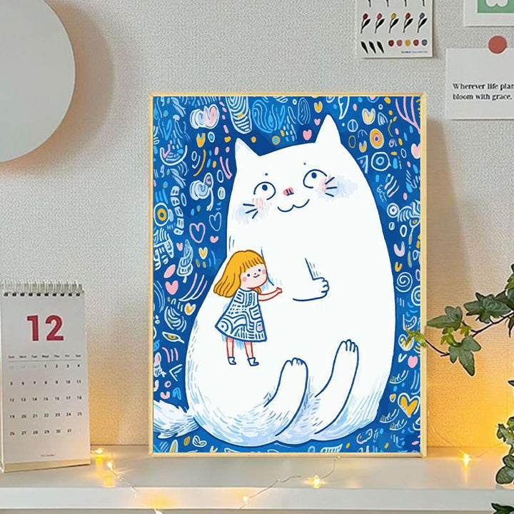 Verspielte Katzen- und Mädchenillustration Leinwandkunst Karnz