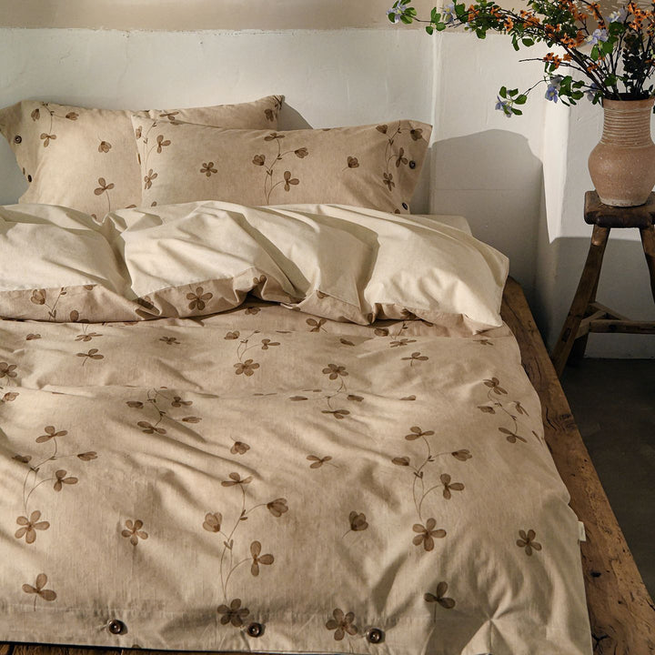 Luxuriöse Bettwäsche-Garnitur aus Baumwollsatin mit floralem Aquarellmuster Wendebettbezug mit Knopfverschluss und Kissenbezügen