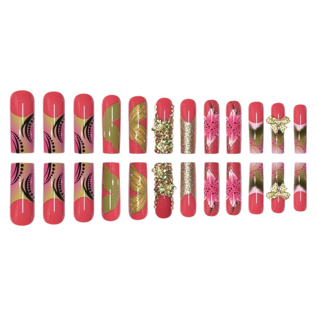 3D Floral Edelstein Press-On Nagelkunst Karnz