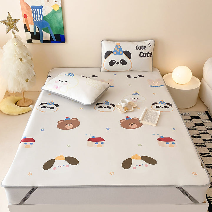 Kinder-Matratzenschoner-Topper mit rutschfester Unterseite und niedlichem Bären-Print