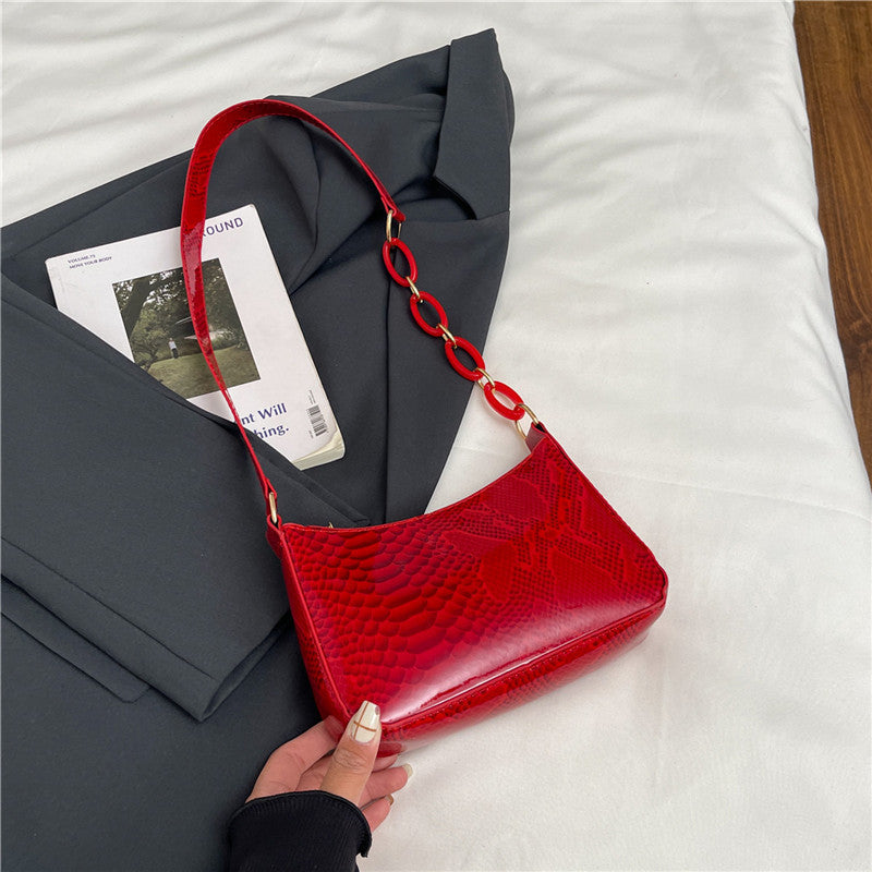 Stylische Texturierte Schlangenleder Effekt Handtasche Karnz