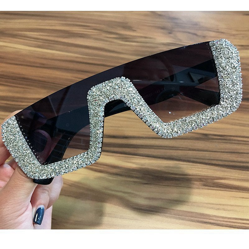 Damen elegante Glitzer-Sonnenbrille mit markantem Rahmen Karnz