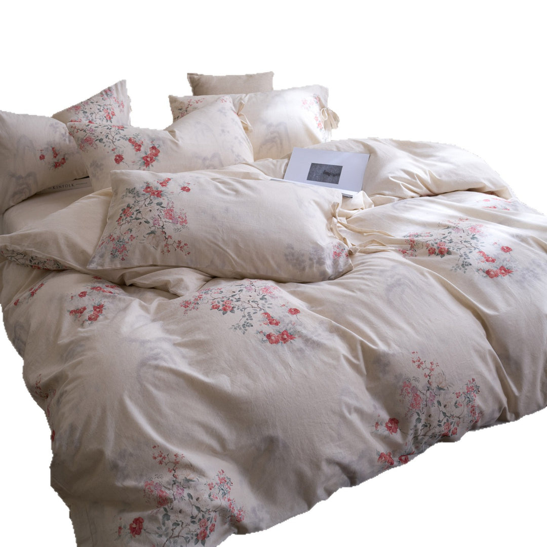Baumwoll-Leinen-Mischung Floral Krawattenverschluss Bettbezug Set mit Kissenbezügen