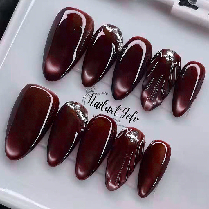 Glänzendes mandelförmiges Press-On-Nagelset