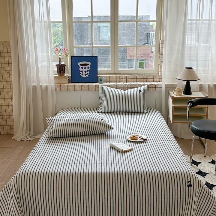 Baumwoll-Mischung Gestreift Percale Matratzenbezug und Kissenbezug Set