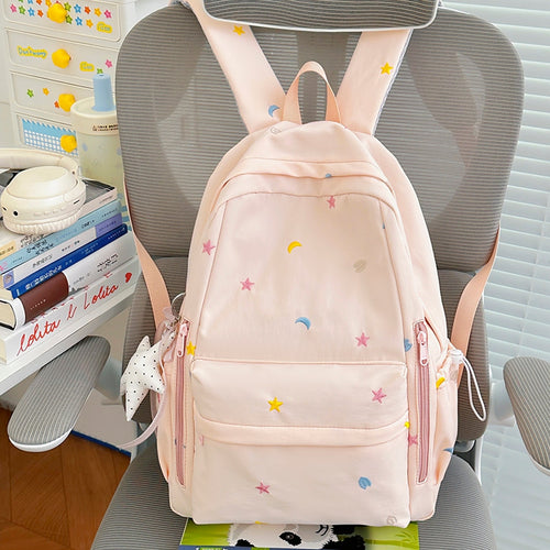 Bestickter Stern- und Mondmuster-Rucksack