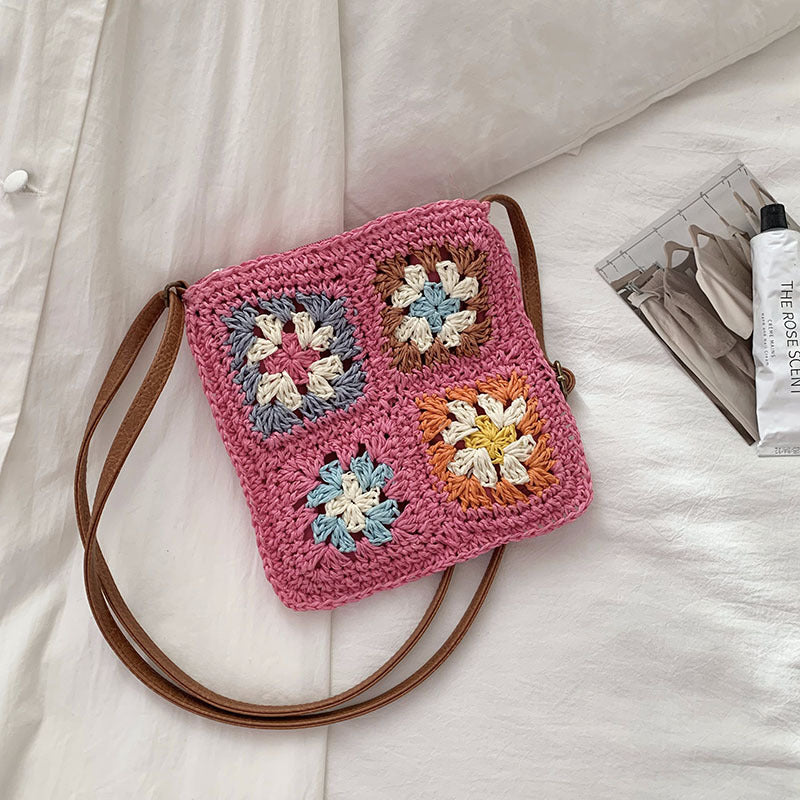 Damen Handtasche im Vintage-Stil mit buntem Häkelmuster Karnz