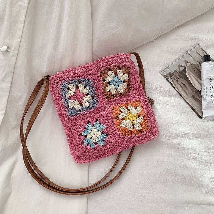 Damen Handtasche im Vintage-Stil mit buntem Häkelmuster Karnz