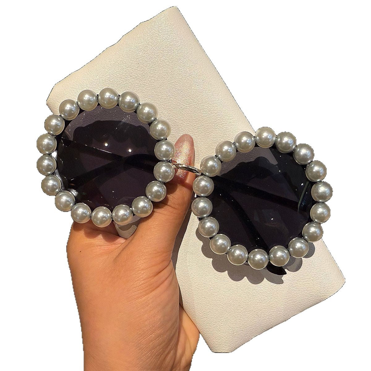 Damen elegante Vintage-Sonnenbrille mit Perlenbesatz Karnz