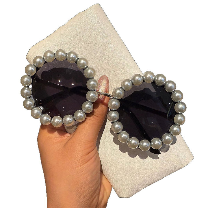 Damen elegante Vintage-Sonnenbrille mit Perlenbesatz Karnz