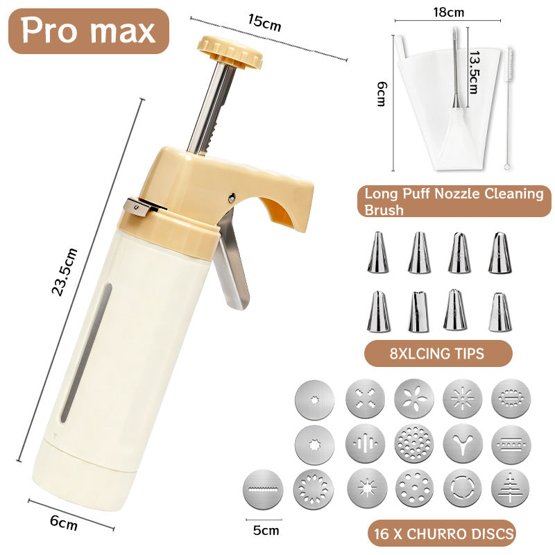 Manual Cookie Press and Churro Maker Set with 22 Decorative Discs and Icing Nozzles