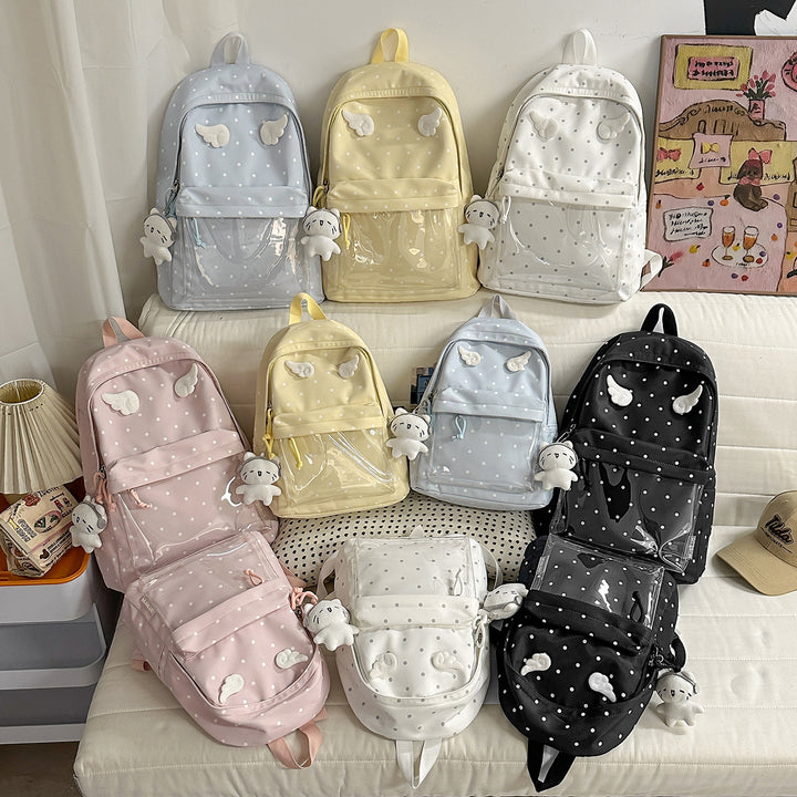 Polka-Dot-Muster Rucksack mit verspielten Flügelakzenten Karnz