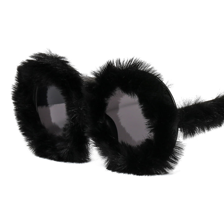 Damen auffällige Oversize-Sonnenbrille mit einem einzigartigen Felltouch Karnz