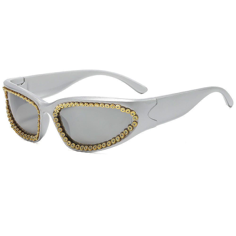 Damen modische Sonnenbrille mit glamourösem Kristallrahmen Karnz