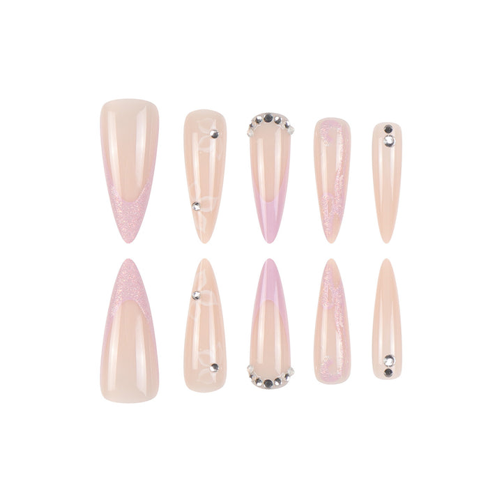 Künstlerisch floral geschmückte Stiletto Press-On Nägel Karnz