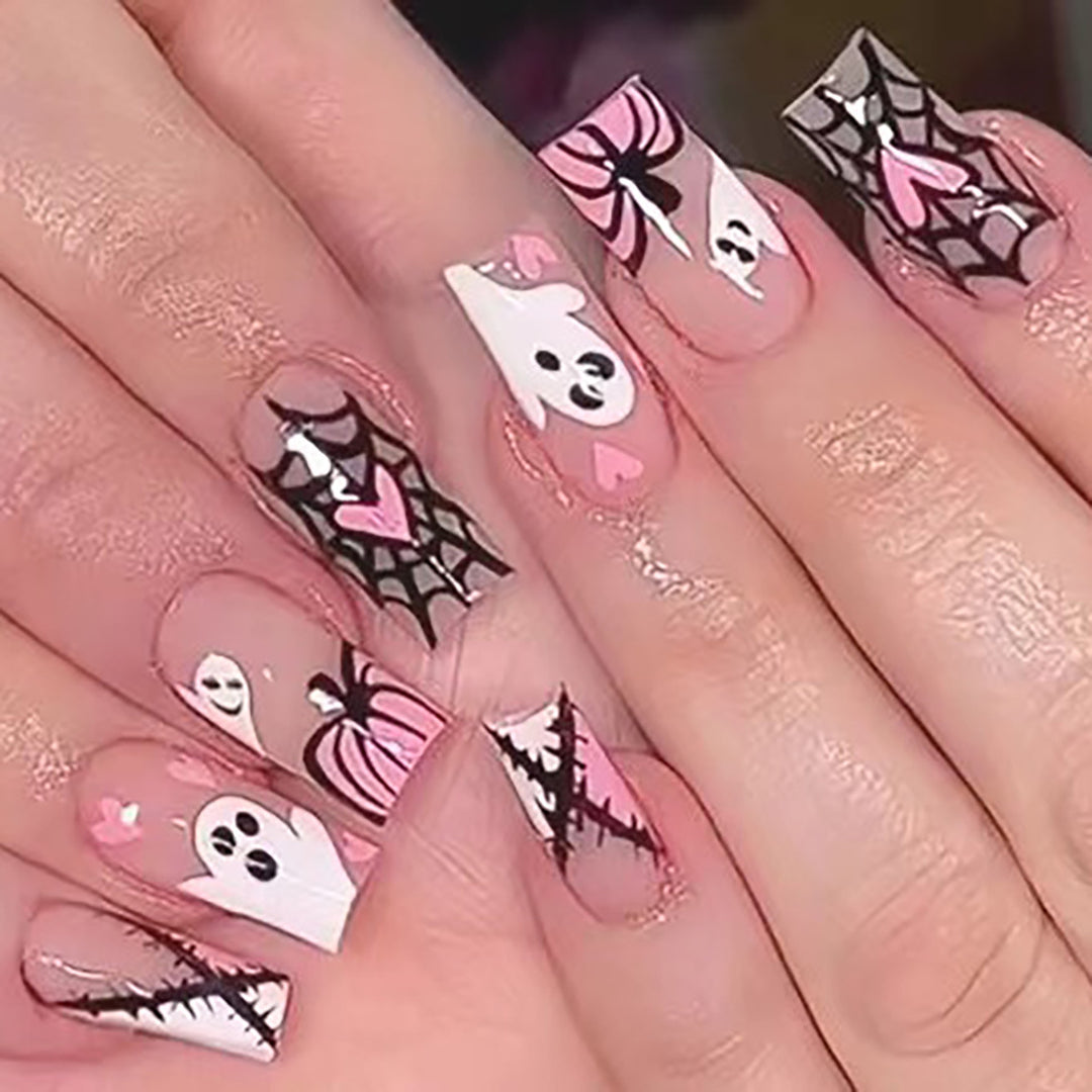 Haunted Ghost-Theme Press-On Nagelkunst Karnz