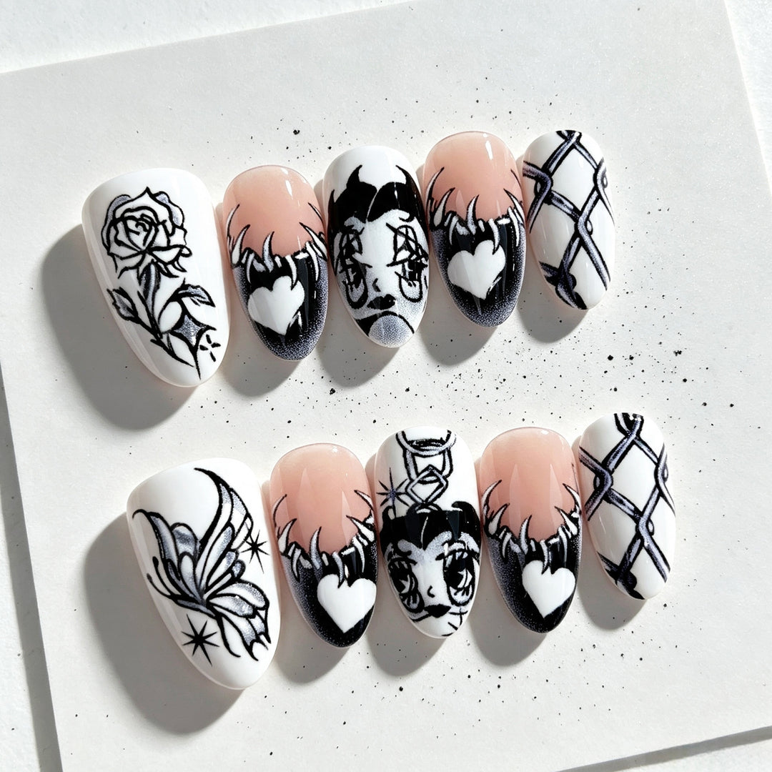 Künstlerisches Press-on Nagelkunst-Set mit einzigartigen grafischen Designs