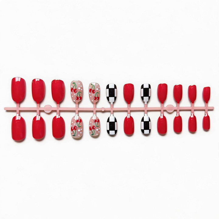 Kreatives Cherry- und Karierter Nagelkunst-Set