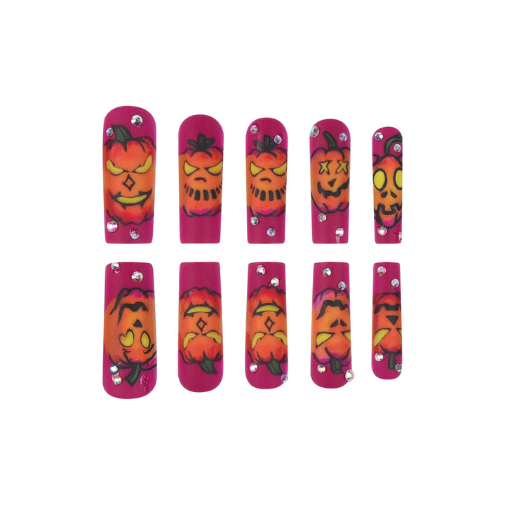 Künstlerische Press-On Nägel mit Halloween-Kürbisdesign Karnz