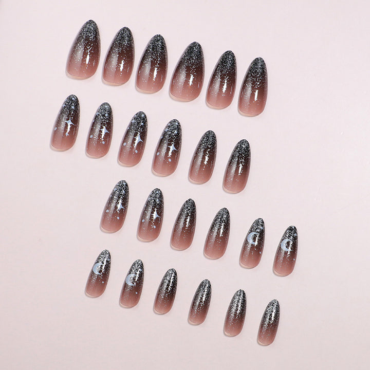 Künstlerisches Ombre Press-On Nagelset mit himmlischem Design Karnz
