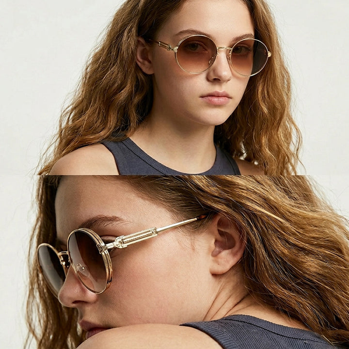 Damen runde Vintage-Sonnenbrille mit exklusivem Metallrahmen Karnz