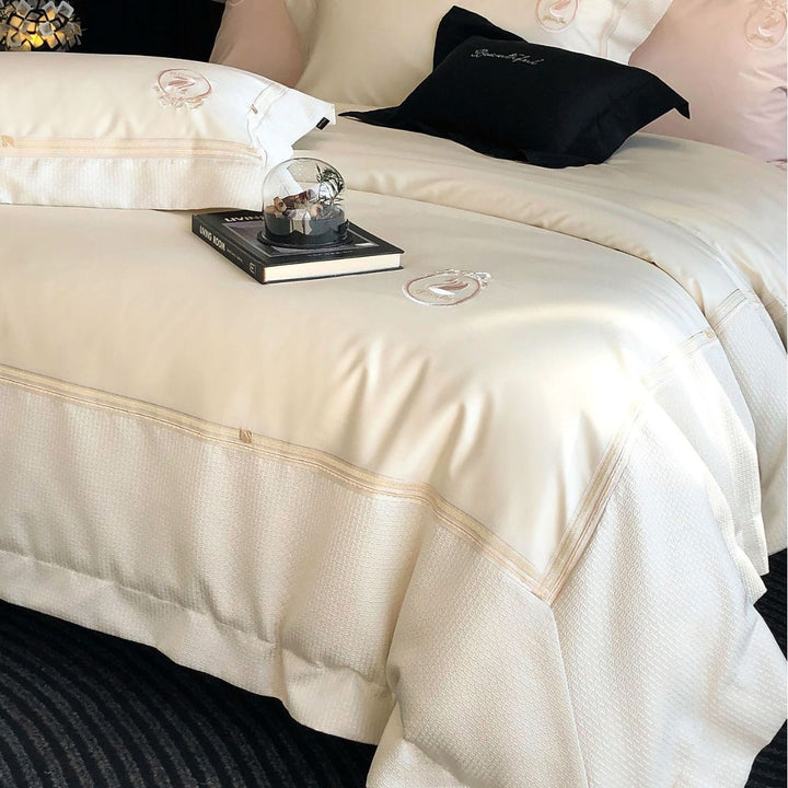Luxus Satin-Baumwolle Bettbezug Set mit bestickten Kissenbezügen