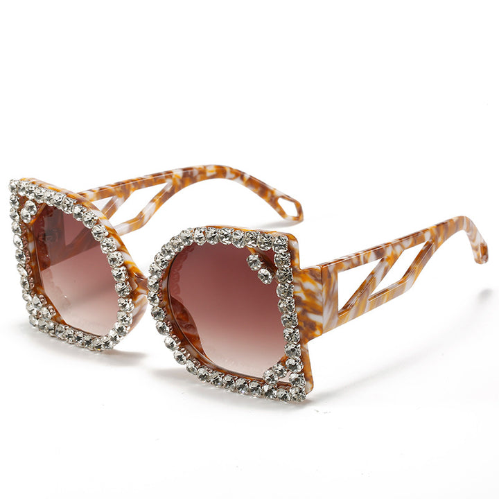 Statement Rhinestone-beschichtete sechseckige Sonnenbrille Karnz