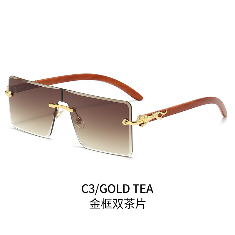 Damen oversized modische Sonnenbrille mit luxuriösen Holz- und Metallelementen Karnz