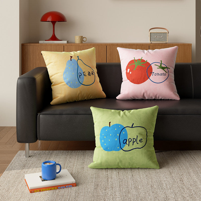 Square Decorative Throw Pillow Cover with Playful Tomato Illustration and Hidden Zipper